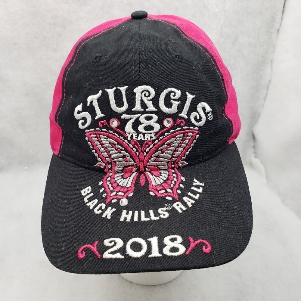 Sturgis Motorcycle Hills Ralley cap hat 2018 womens pink black butterfly 78
